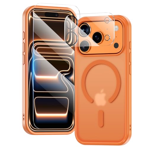 for iPhone 17 Pro Max Case,Compatible with MagSafe,with 1 Screen Protector & 1 Camera Lens Protector,Military-Grade Shockproof Slim Phone Cover,Matte Frosted Orange - color: A1-Orange Matte, size: iPhone 17 pro Max (6.9")
