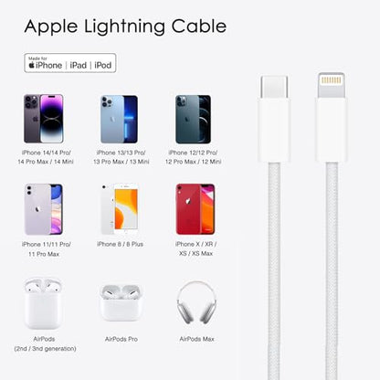 10FT Woven Lightning to USB C Cable, iPhone 14 pro Fast Charger Cable, Long Charging Cord for Apple iPhone 14, 14 pro max,13,Plus,SE 2nd/12/11/Xs/XR, iPad 4/5/ 6/7/ 8, iPad mini 2/3/4/5, iPad Air 2/3 - size: 10FT