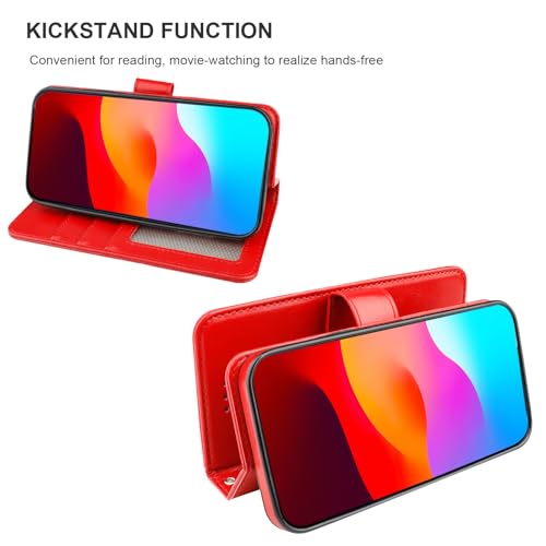 Bocasal Detachable Wallet Case Card Holder for iPhone 15 Pro Max Red | RFID Blocking Kickstand Card Slots Holder PU Leather Magnetic Shockproof Wrist Strap Removable Flip Protective Cover 6.7 inch - color: Red