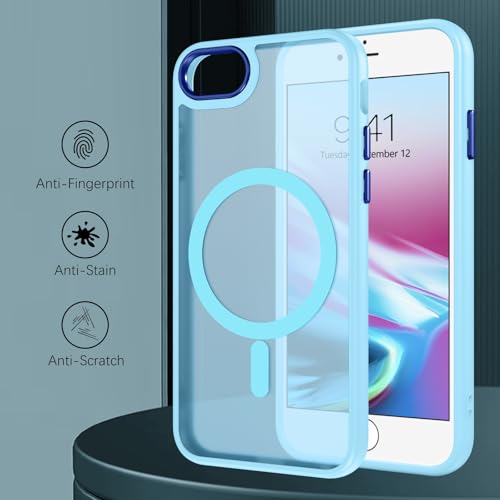DUEDUE for iPhone 8 Plus Case, iPhone 7 Plus Case Magnetic[Compatible with Magsafe], Translucent Matte Back Protective Cover Shockproof Phone Case for iPhone 7 Plus/8 Plus, Light Blue - color: Light Blue