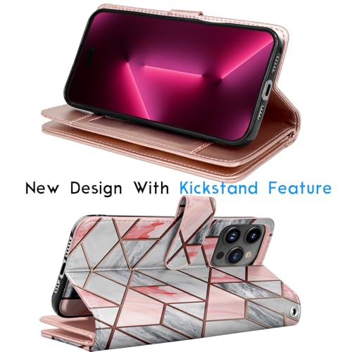 Tekcoo Wallet Case Compatible with iPhone 16 Pro Max (6.9 inch) 2024 Luxury ID Cash Credit Card Slots Holder Carrying Pouch Folio Flip PU Leather Cover [Detachable Magnetic Hard Case] Strap [Marble] - color: Marble, size: 16 Pro Max