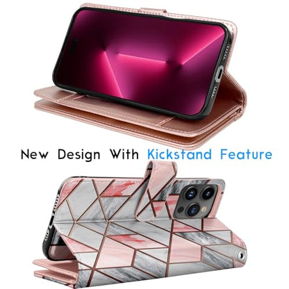 Tekcoo Wallet Case Compatible with iPhone 16 Pro (6.3 inch) 2024 Luxury ID Cash Credit Card Slots Holder Carrying Pouch Folio Flip PU Leather Cover [Detachable Magnetic Hard Case] with Strap [Marble] - color: Marble, size: 16 Pro