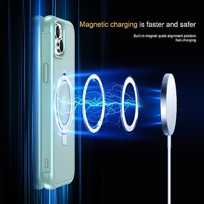CHAOFEnG Magnetic Compatible with iPhone 13 Case with Stand [Military Grade Drop Tested][Compatible with Magnet] Ring Translucent Slim Hard Back Soft Edge, Teal Green - color: Teal Green, size: iPhone 13