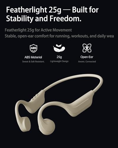 New Bone Conduction Headphones Bluetooth 6.0, Open Ear Headphones with Mic, 3 EQ Modes, Anti-Leak Audio, Dual Pairing, 10H Playtime, 25g Lightweight, IP65 Waterproof for Running, Cycling & Hiking
