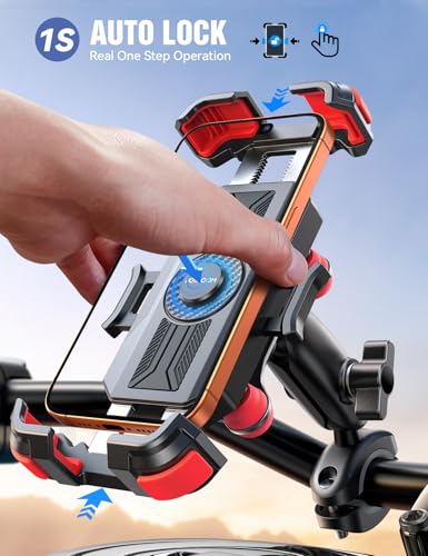 JOYROOM Motorcycle Phone Mount Holder with Dual Vibration Dampener - color: Red