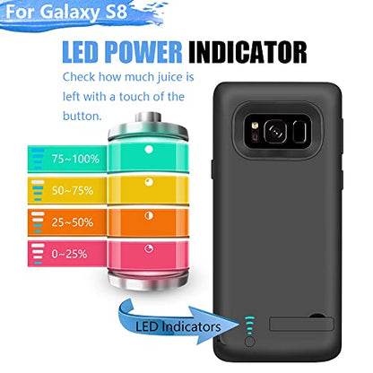 Battery Case for Samsung Galaxy S8, 5000mAh Rechargeable Extended Battery Charging Case with Kickstand Black
