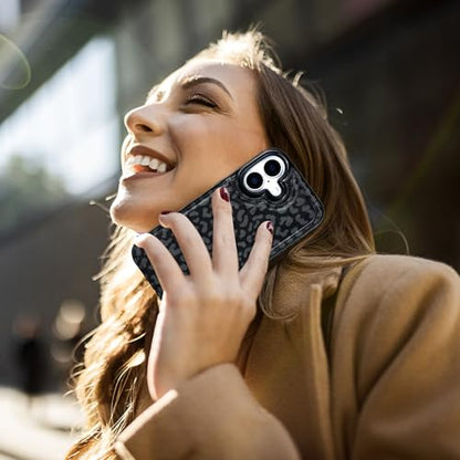 HAOPINSH Wallet Case with Card Holder for Phone 17, Black Leopard Cheetah Pattern Back Flip Folio PU Leather Kickstand Card Slots Case, Double Magnetic Clasp Shockproof 6.3" - color: Black Leopard