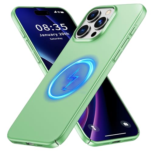 GRECAZO Magnetic Ultra Thin Frosted Designed for iPhone 15 Pro Phone Case 6.1 inch(2023) Slim Minimalist Lightweight Matte Hard PC Compatible with Magsafe Cover Protective Bumper Case-Light Green - color: Light Green, size: iPhone 15 Pro