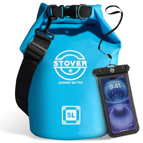 STOVER 5/10/25/30/40L Waterproof Dry Bag, Small Lightweight Roll Top Dry Bag Backpack w/Waterproof Phone Case, Kayaking, Travel, Hiking, Fishing, Tubing, Camping, the Beach, Men/Women (Blue) - color: 5/10l Blue, size: 5L