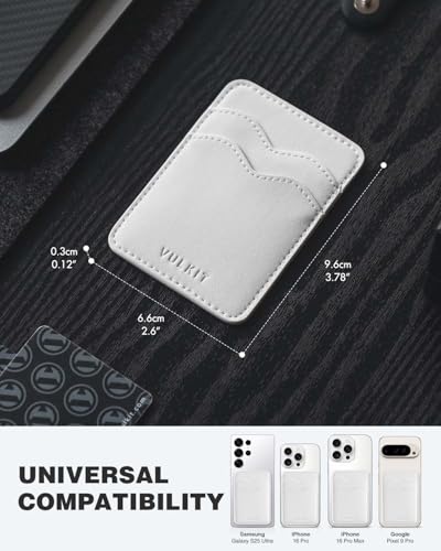 VULKIT Stick on Card Holder Compatible for iphone Leather Cell Phone Wallet Credit Card Case Strong Sticker for Women - color: New White