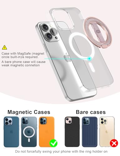 [Stylish Twinkle] EWA MagOne for Magsafe Phone Grip Kickstand [Replaceable Elastic Finger Loop], Mag Safe Ring Holder Stand, Magnetic Phone Accessories for iPhone 17,16,15,14,13,12-(Rose Gold) - color: Rose Gold