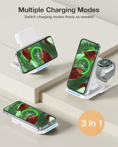 Meifigno 3 in 1 Foldable Wireless Charger for Google Pixel Watch 3/2, White - color: White