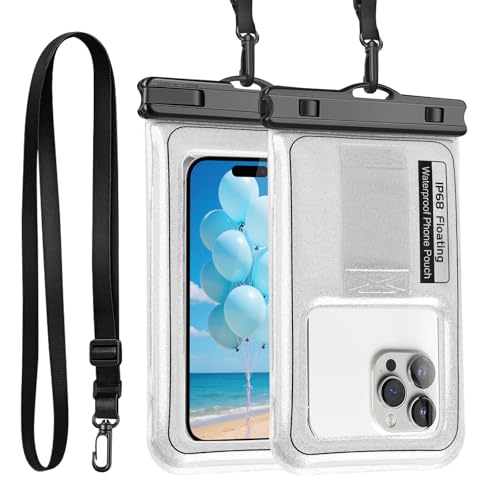 Waterproof Phone Pouch, IP68 Floating Waterproof Phone Case, Dry Bag Beach Essentials with Adjustable Lanyard for iPhone 16 Pro Max /15 Pro/Galaxy S24 S23, Up to 7.0'', Flash Silver, 1 Pack