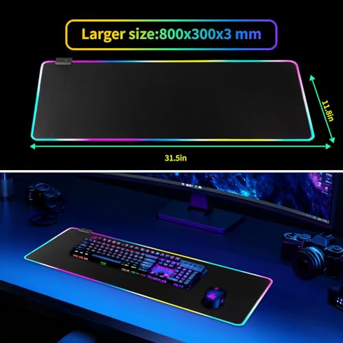 RGB Gaming Mouse Pad-14 Light Modes, Extended Soft LED Mouse Pad, Anti-Slip Rubber Base, Computer Keyboard Large Mousepad Mat, Waterproof Mousepads (31.5 * 12 Inch) - color: Black-B