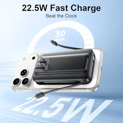 For MagSafe Portable Charger with 2 Cables & Wall Plug, Magnetic Power Bank - color: Grey
