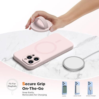 Upgraded Magnetic Phone Grip, Liquid Silicone Soft and Portable, Removable Finger Loop Ring Grip Holder for iPhone, Strong Magnetic Attraction, Compatible with MagSafe Phone Case, Lovely Pink - color: Lovely Pink
