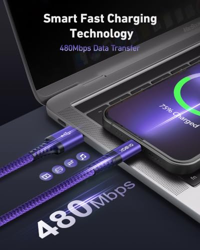 USB to USB C Cable Fast Charging [2 Pack 3FT], USB A to USB C Cable for Car - color: Purple, size: 3FT, style: USB A to USB C
