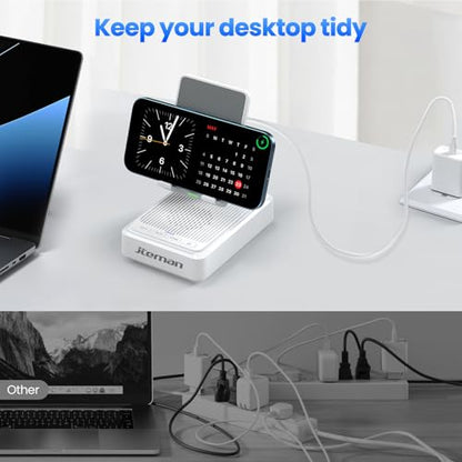 Jteman Cell Phone Stand with Bluetooth Speaker and Wireless Charger - color: White