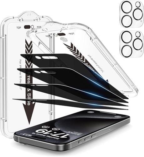 EZ-GLAZ-4+2 Pack for iPhone 15 Pro Privacy Screen Protector (6.1") - size: iPhone 15 Pro