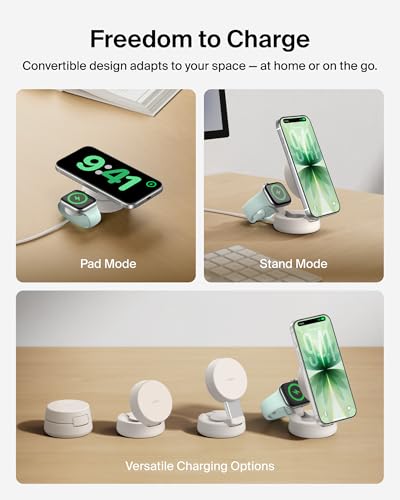 Belkin Qi2.2 25W Wireless 2 in 1 iPhone Charger, Fast Charging for Travel - color: Sand, style: 2 in 1