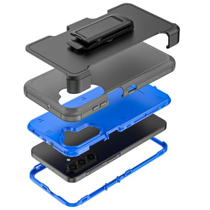Rugged Phone Case for Samsung Galaxy A18/A17 | Belt Clip Holster & Kickstand Heavy Duty Shockproof Protective Full Body Case (Grey+Blue) - color: Grey+Blue