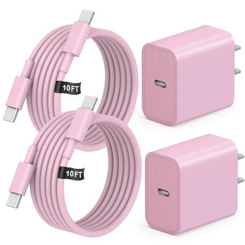 2+2Pack iPhone 17 16 15 Charger 20W Apple Charger with 10ft Cable - Pink - color: Pink
