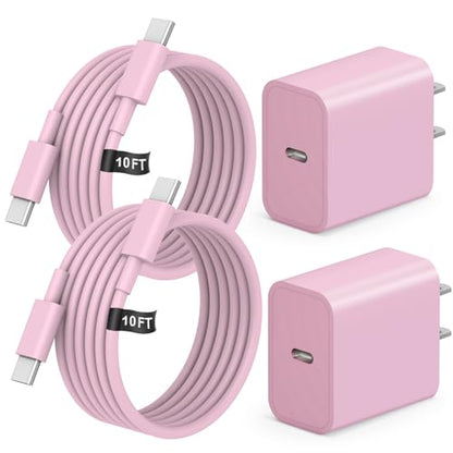 2+2Pack iPhone 17 16 15 Charger 20W Apple Charger with 10ft Cable - Pink - color: Pink