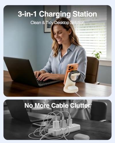 25W MagSafe Charging Station, 3-in-1 Magnetic Wireless Charger for Apple - color: Soft Beige