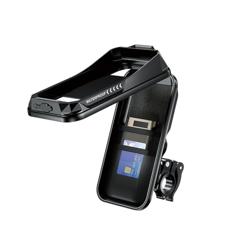Motorcycle & Bicycle Handlebar Phone Mount Bag, Water-Resistant Phone Pouch with Touchscreen Window, 360° Rotating Clamp, Storage Pockets, Fits Universal 4.0-6.8 Inch Phones, Black