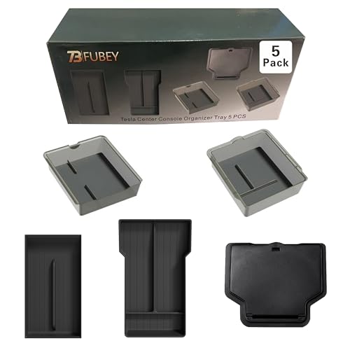 Tesla Model Y Juniper Center Console Organizer Tray 5-Piece Set, 2025 2026 Model Y Armrest Storage Box & Hidden Lower Tray, Secret Privacy Compartment, Non-Slip ABS Insert - Black - style: Storage Box Model Y Juniper