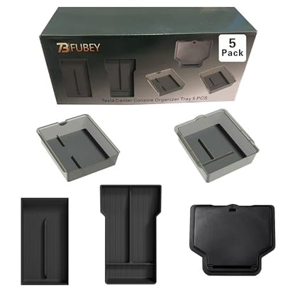 Tesla Model Y Juniper Center Console Organizer Tray 5-Piece Set, 2025 2026 Model Y Armrest Storage Box & Hidden Lower Tray, Secret Privacy Compartment, Non-Slip ABS Insert - Black - style: Storage Box Model Y Juniper