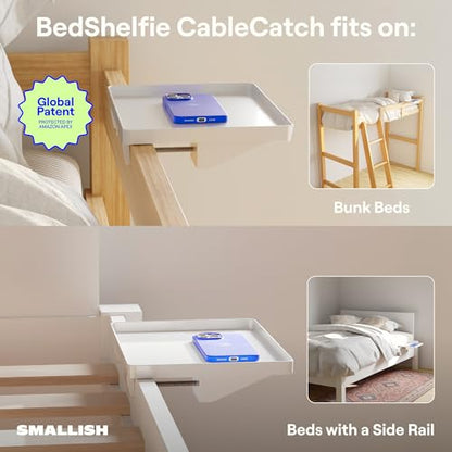 BedShelfie Bedside Shelf for Dorm Room - Cable Catch, White - color: White
