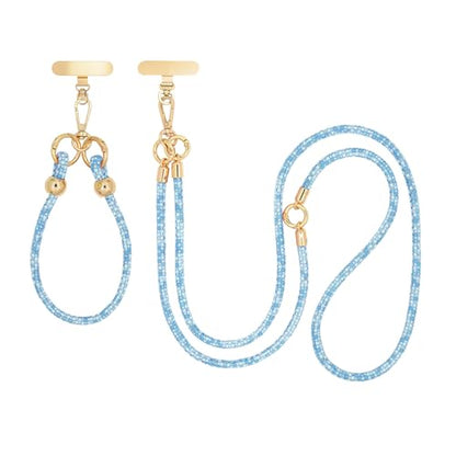 ABJFJE Crystal Phone Lanyard Crossbody & Wrist Strap Phone Strap Crossbody & Wrist Lanyard Anti Theft Phone Strap for Women - color: Light Blue