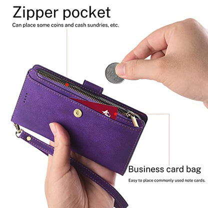 Antsturdy for iPhone 13 Pro Phone Wallet Case Women,(Purple) | RFID Blocking,with Credit Card Holder Slots,PU Leather Purse,Zipper Pocket,Wrist Strap Kickstand,Flip Folio Cover for Men - color: Z - Purple