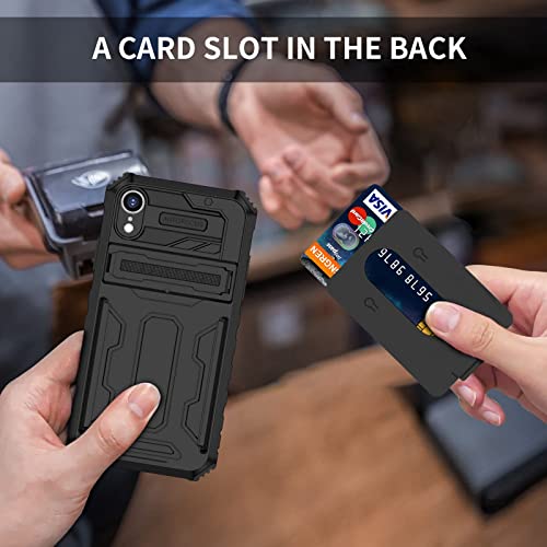 for iPhone XR Wallet Case with Card Holder, Black | Detachable Card Holder, Built-in Kickstand, with Screen Protectors, Military Grade, Full Body Shockproof - size: for iPhone XR - 6.1''