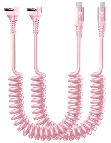 90 Degree Coiled USB C Cable for Car 3FT, 2Pack USB C to USB C Cable-Pink - color: Pink, size: 3FT