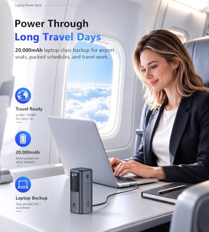 Mukiya 20000mAh Laptop Power Bank with Retractable Cable & Stand