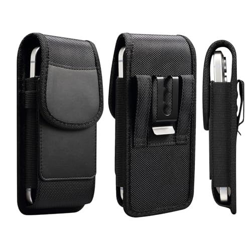 Cell Phone Holster Nylon Belt Pouch Metal Clip Holder Case for iPhone 17 Pro Max Samsung Galaxy S26 Ultra S25 FE S24 Ultra A16 A15 A26 A36 A17 Moto G Power 2025 Moto G 5G 2025 Moto Play 2024 (L) - size: L