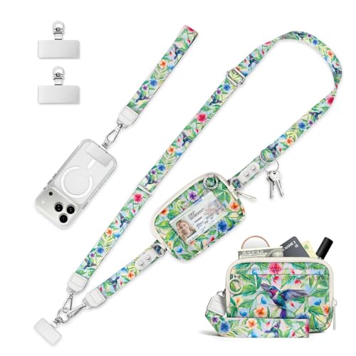 Clip and Go Strap for Phone with Wallet Crossbody Lanyard Birds - color: Birds