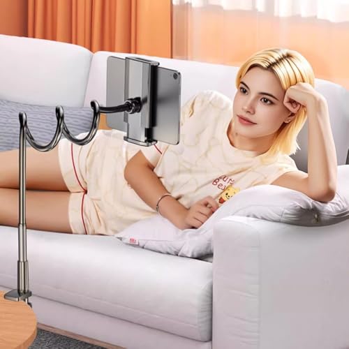 Cell Phone Bed Stand Holder, 360 Adjustable Clamp Clip, Cell Phone Holder, with Grip Flexible Long Arm Bracket Mount Clamp, for Desk, Compatible with iPhone 14 Pro Max or Other 3.5-7" Devices (Black)