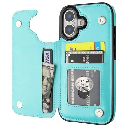 ONETOP for iPhone 17 Wallet Case with Credit Card Holder,LightBlue | Kickstand,ID/Cash Holder,Case Wallet with Card Slots,Double Magnetic Clasp,Durable PU Leather Shockproof Cover for Women Men - color: Light Blue