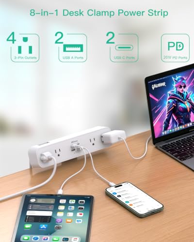 Mifaso PD20W USB C Desk Clamp Power Strip, 1080J Surge Protector - color: White, size: PD20W