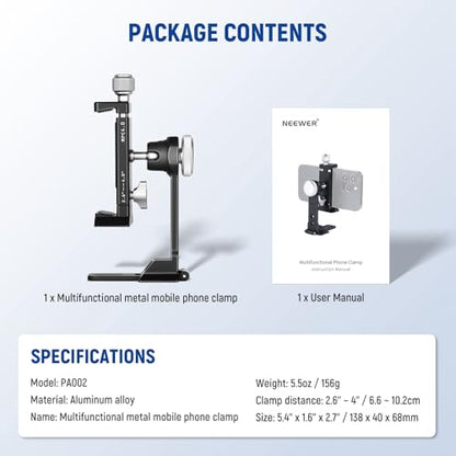 NEEWER Smartphone Tripod Mount Aluminum Alloy, 360° Rotatable Phone Stand