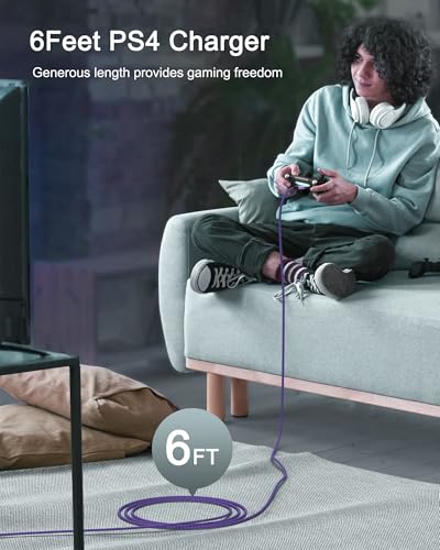 PS4 Controller Charging Cable with Dual USB Charger Block – Micro USB Cable - color: Purple, style: Micro