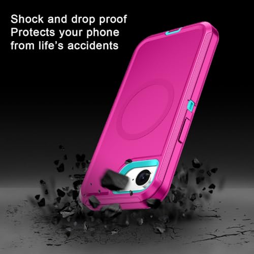 I-HONVA for iPhone 16e Case [Compatible with MagSafe] Shockproof 3-Layer Full Body Protection [Without Screen Protector] Rugged Heavy Duty Cover Case for Apple iPhone 16e 6.1",Rose Red/Green - color: Rose Red/Green