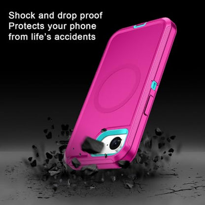 I-HONVA for iPhone 16e Case [Compatible with MagSafe] Shockproof 3-Layer Full Body Protection [Without Screen Protector] Rugged Heavy Duty Cover Case for Apple iPhone 16e 6.1",Rose Red/Green - color: Rose Red/Green