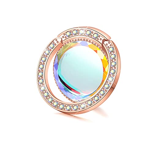 Glitter Bling Bling Phone Ring Holder,Sparkle Phone Ring Grip Artificial Stand with Flat Diamond,Flat Rhinestone Cell Finger Ring for Phones,Pad(Rose Gold) - color: Rose Gold