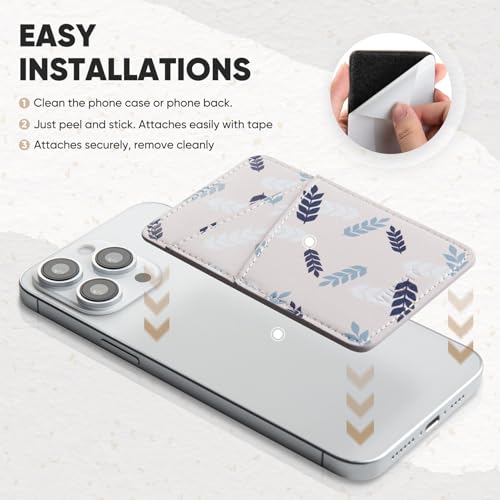 VULKIT Phone Card Holder Wallet Leather Adhesive Pocket RFID Blocking Credit Card Sleeves Stick Back of Phone Smartphones White - color: Leaf White