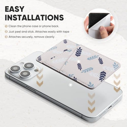 VULKIT Phone Card Holder Wallet Leather Adhesive Pocket RFID Blocking Credit Card Sleeves Stick Back of Phone Smartphones White - color: Leaf White