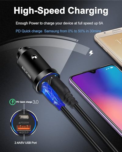 2Pack 12v USB Charger USBC Car Charger Adapter, Mini Car Phone Adapter USBC - color: Black